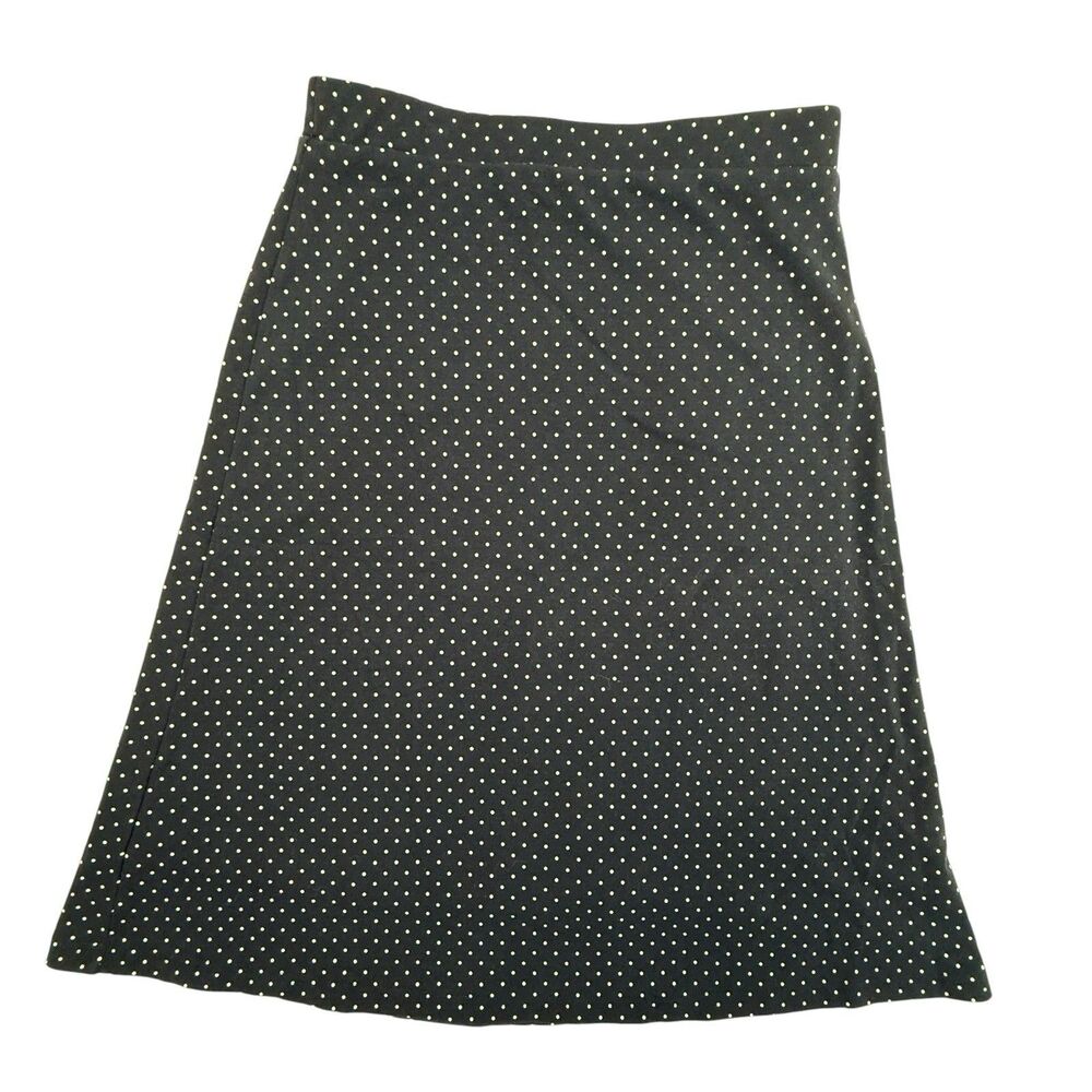 OGL NEW Stretch Cotton Polka Dot A-Line Flare Skirt Women XS Navy Blue Knit